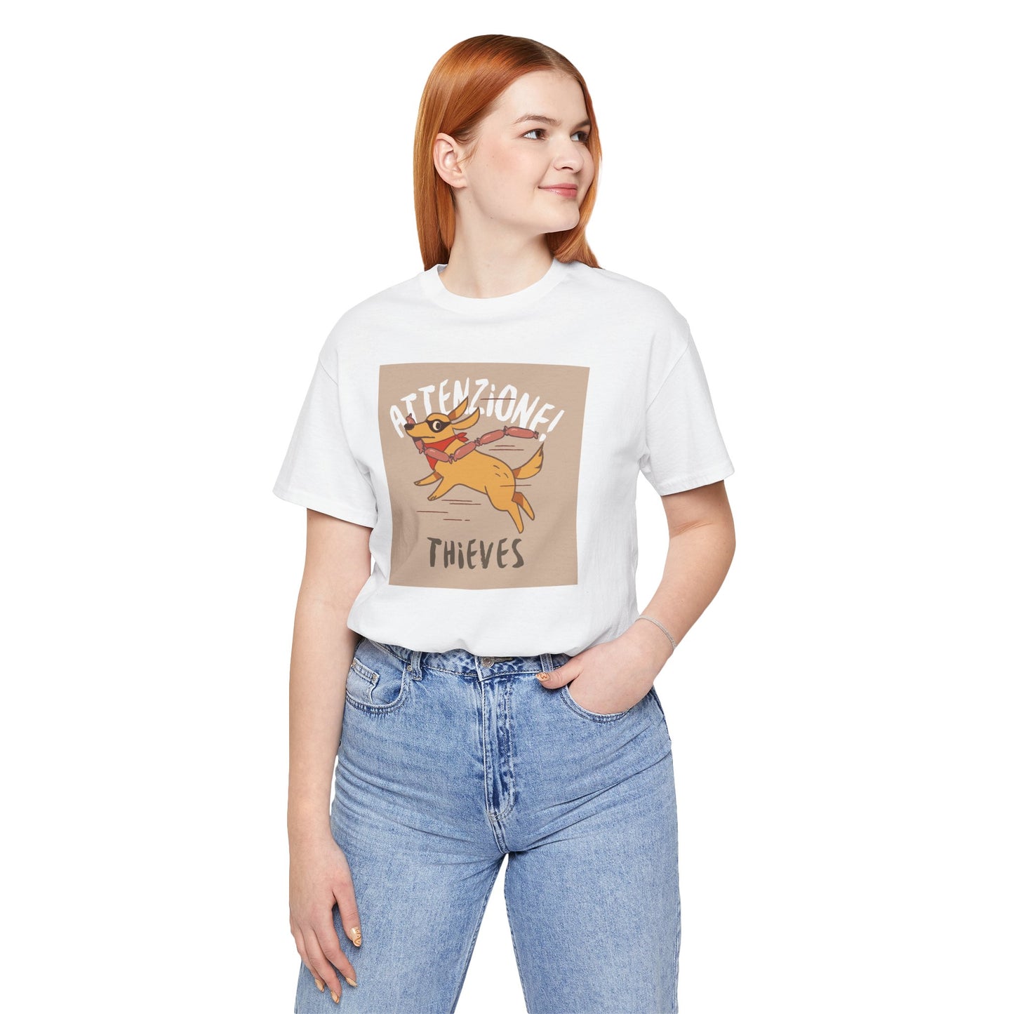 Playful Warning Tee: 'Attenzione! Thieves' Unisex Jersey Short Sleeve Shirt