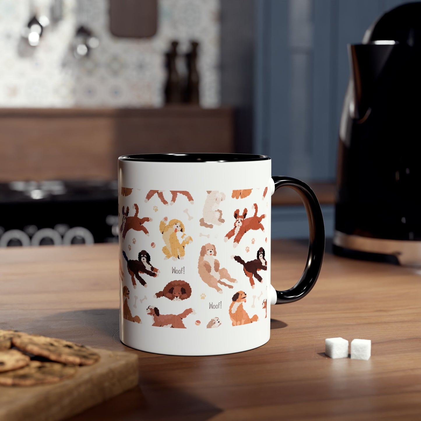 Playful Dog-Themed Two-Tone Coffee Mug - 11oz Woof Design