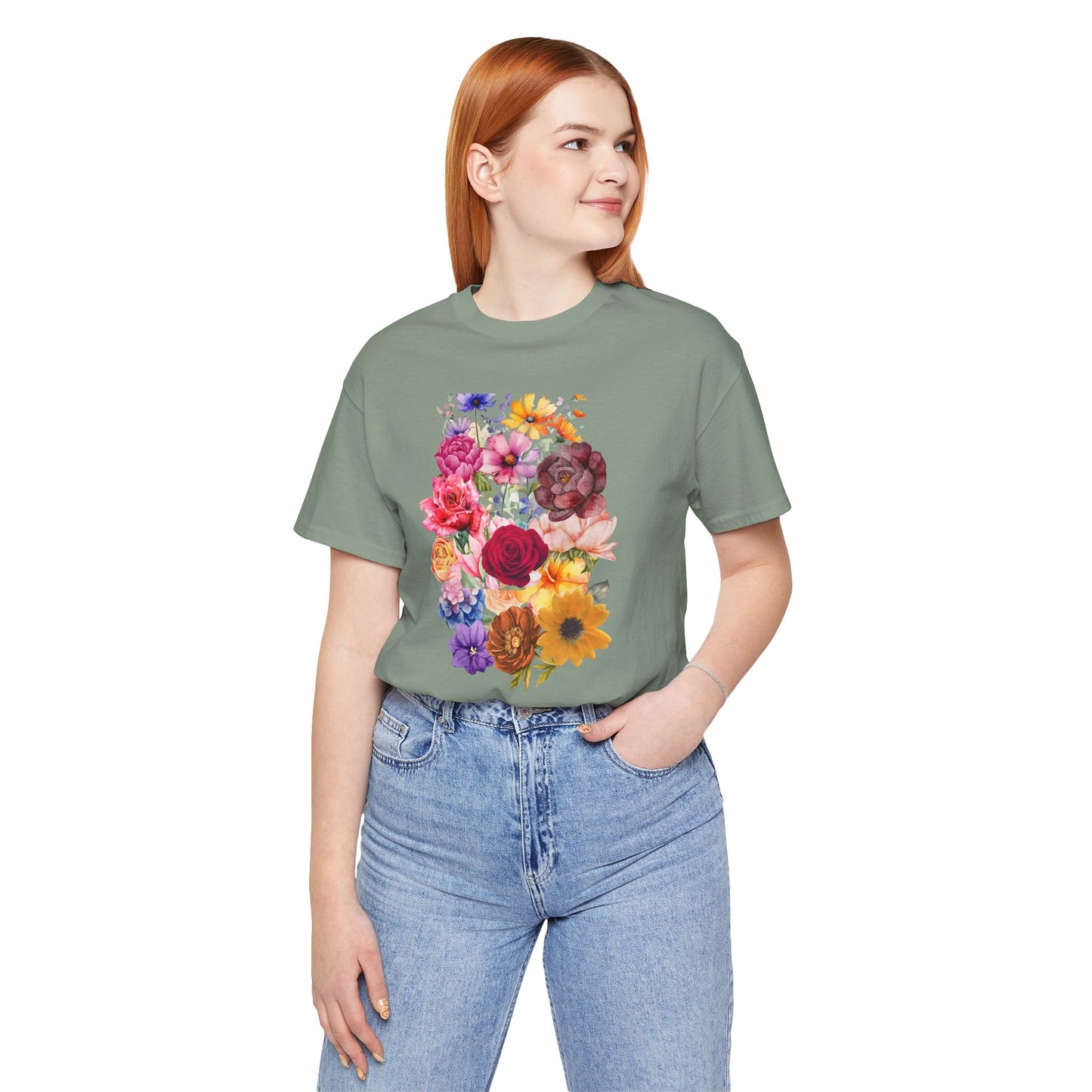 Floral Print  Jersey Tee – Vintage Botanical Graphic T-Shirt