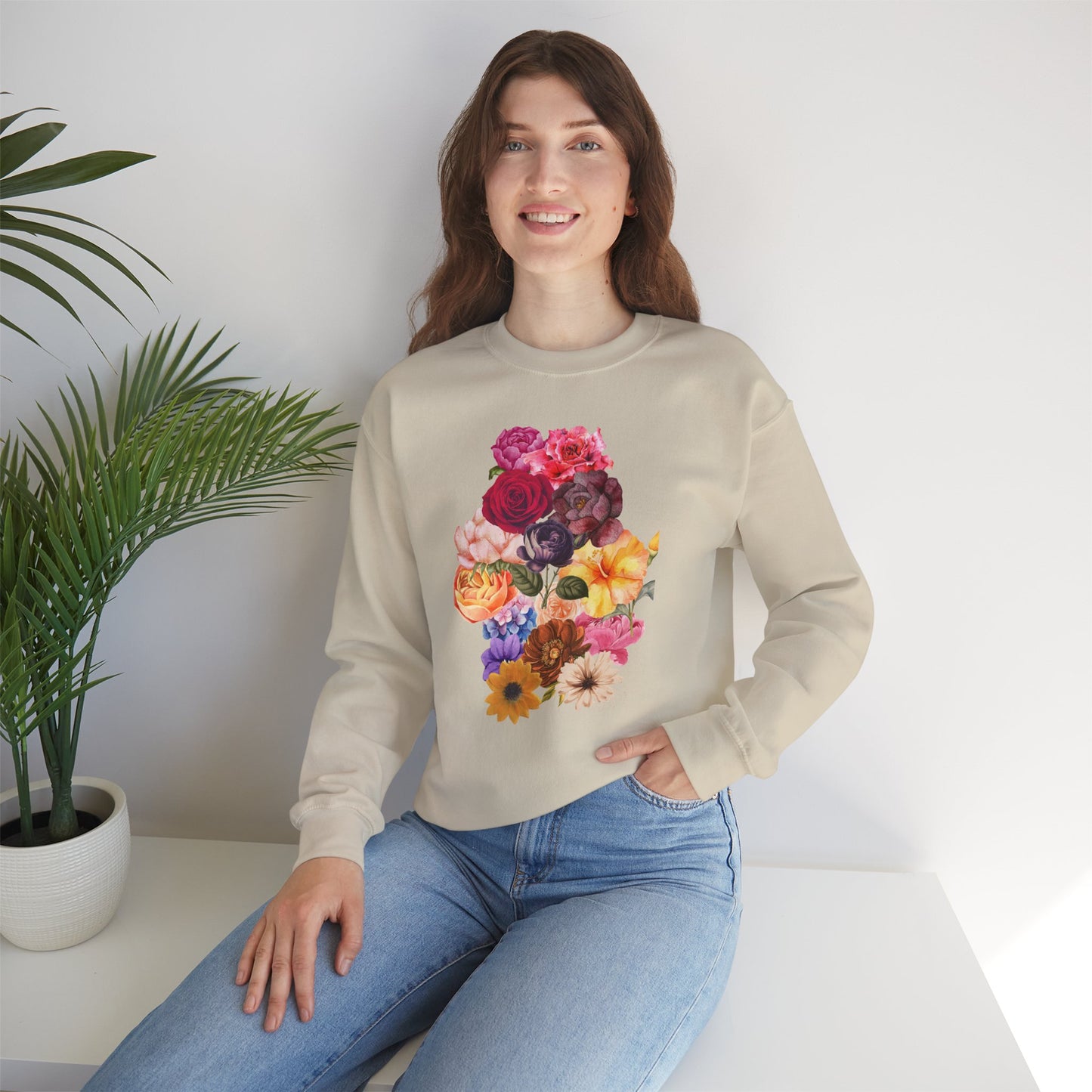 Floral Bouquet Vintage Heavy Blend™ Crewneck Sweatshirt - Cozy & Bright Style for Every Occasion