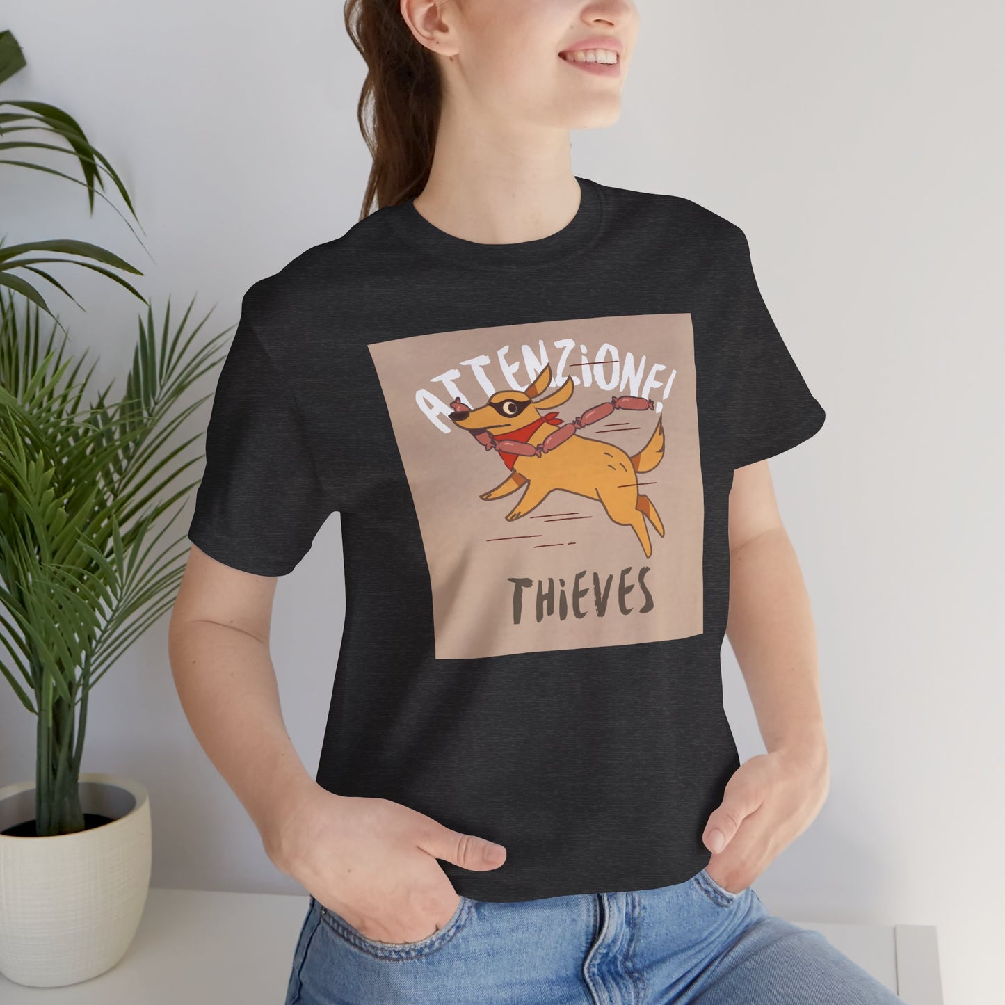 Playful Warning Tee: 'Attenzione! Thieves' Unisex Jersey Short Sleeve Shirt