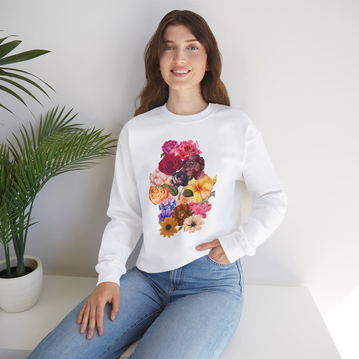 Floral Bouquet Vintage Heavy Blend™ Crewneck Sweatshirt - Cozy & Bright Style for Every Occasion