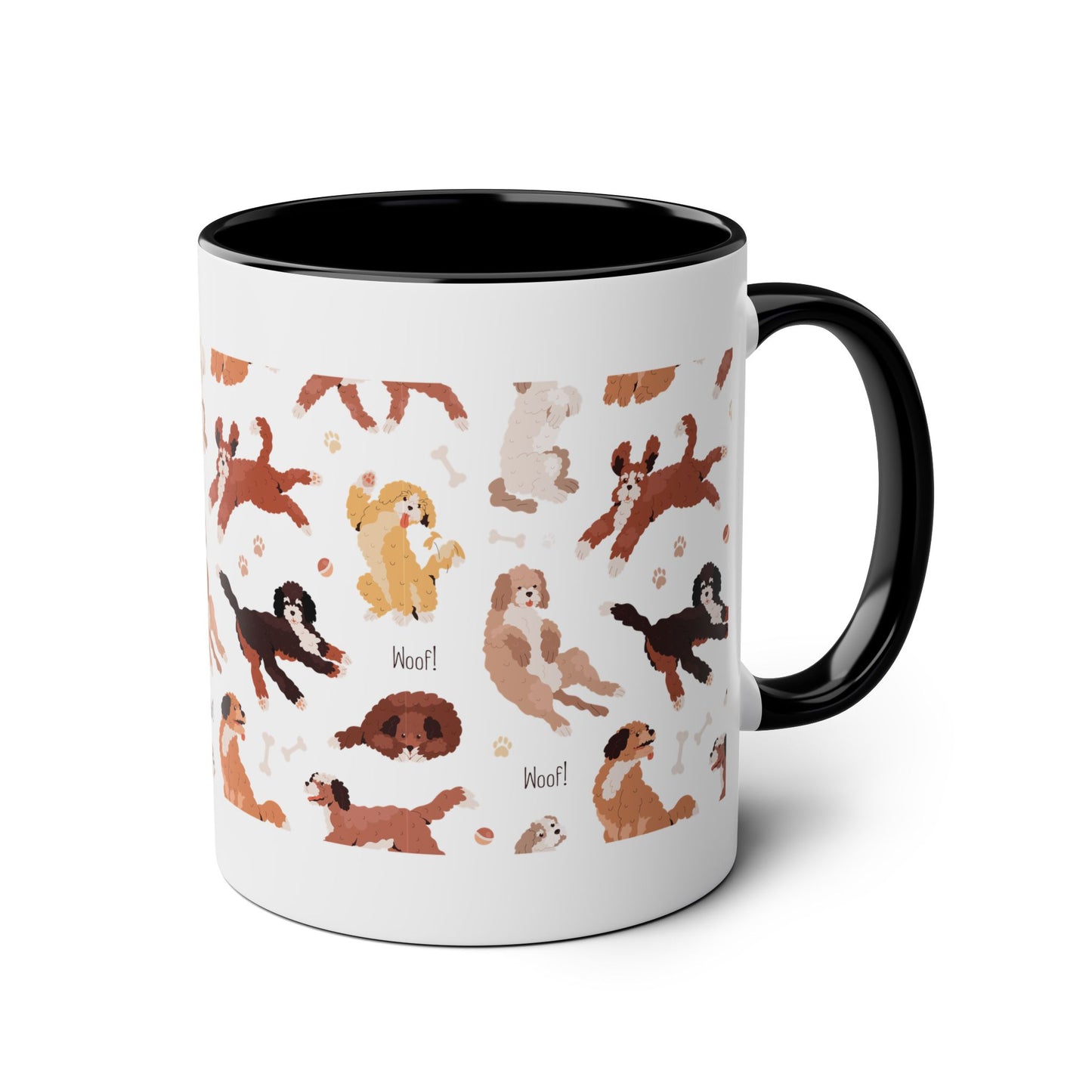 Playful Dog-Themed Two-Tone Coffee Mug - 11oz Woof Design