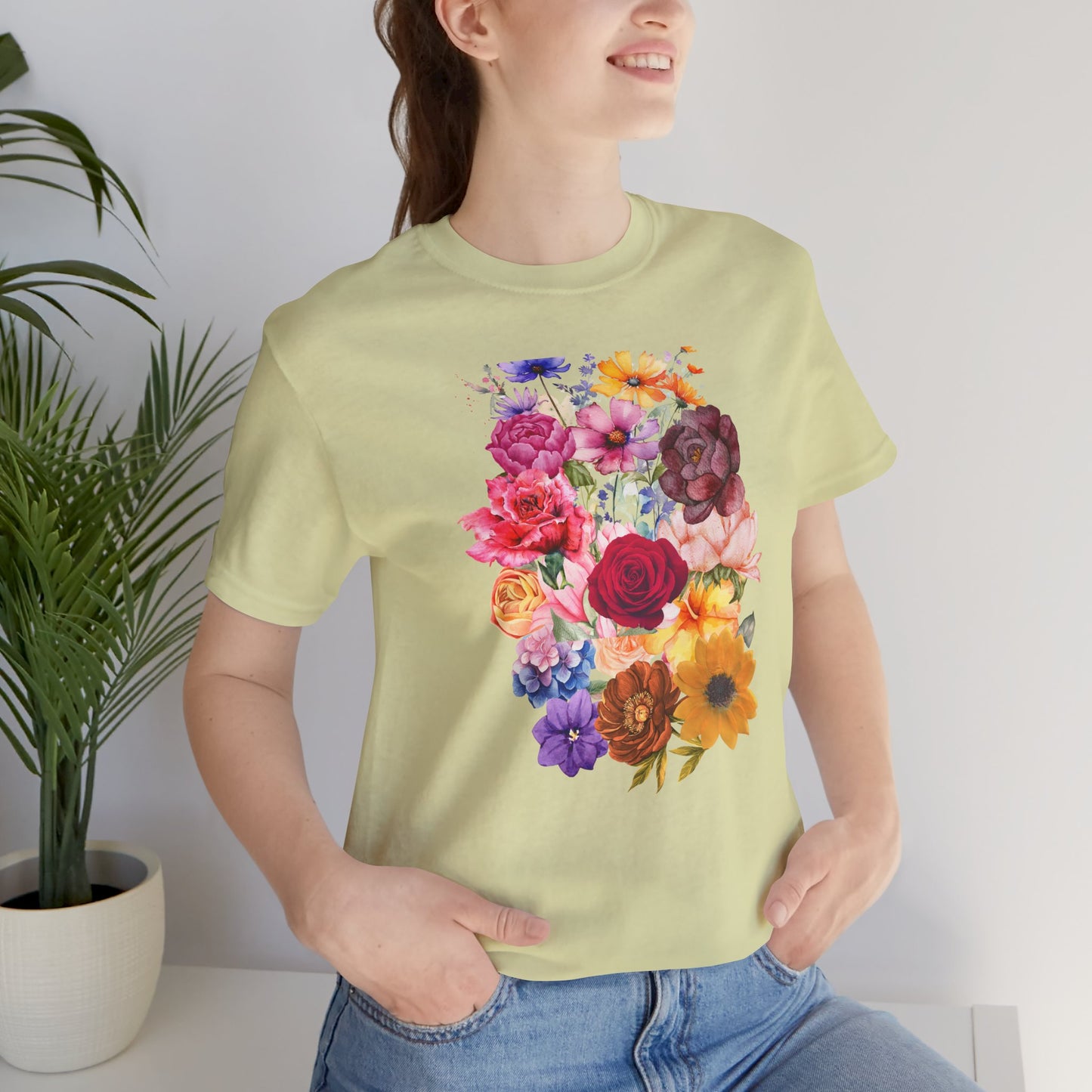 Floral Print  Jersey Tee – Vintage Botanical Graphic T-Shirt