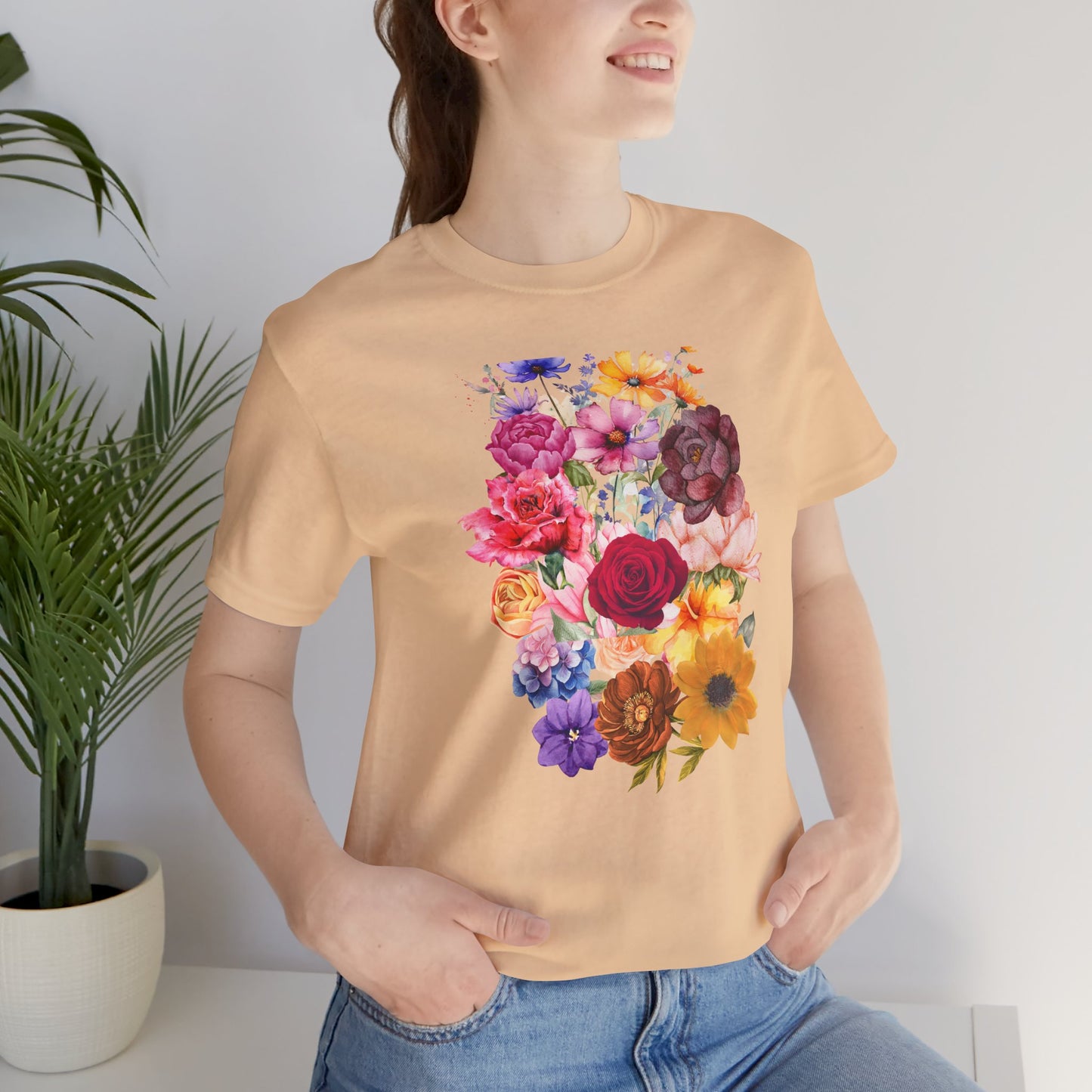 Floral Print  Jersey Tee – Vintage Botanical Graphic T-Shirt