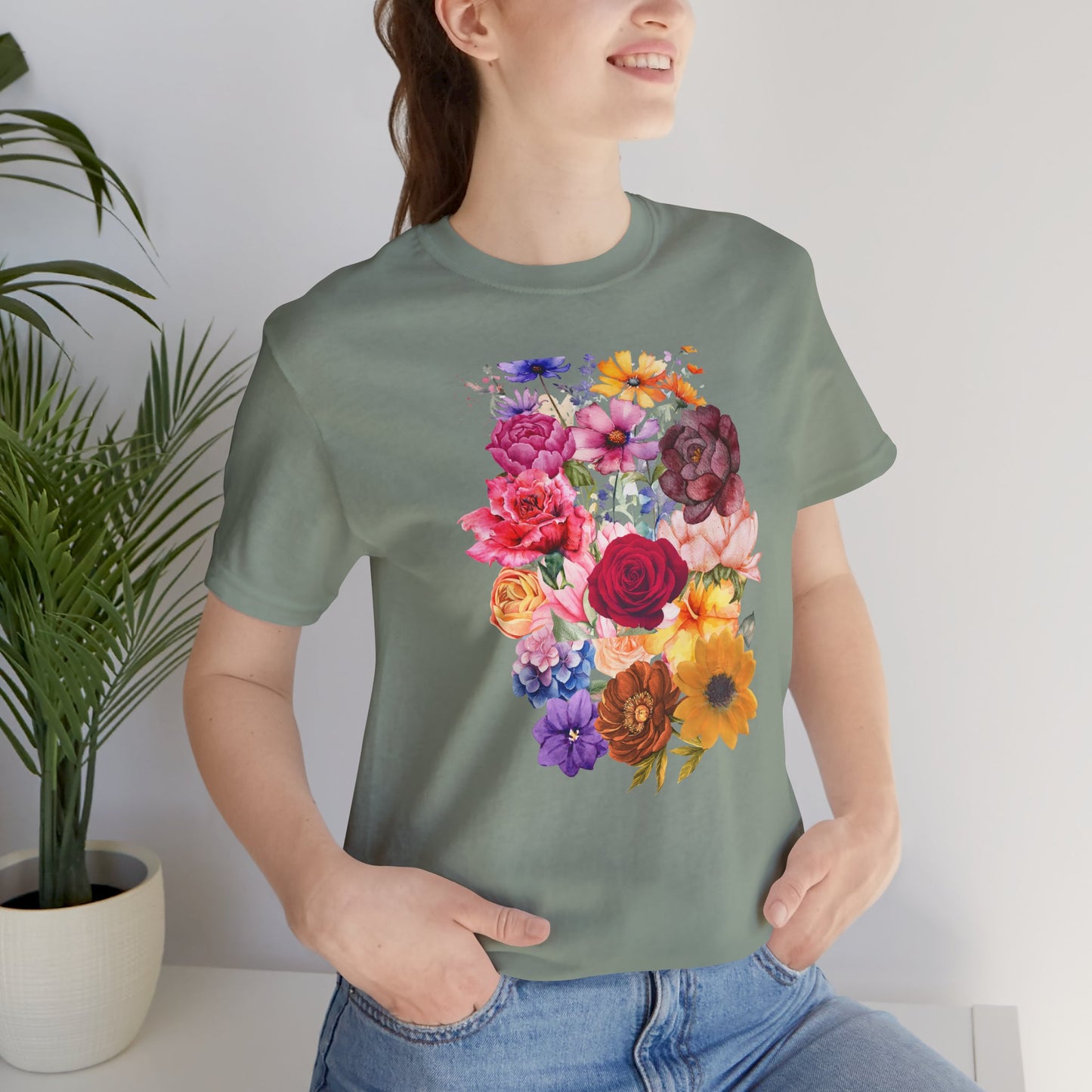 Floral Print  Jersey Tee – Vintage Botanical Graphic T-Shirt