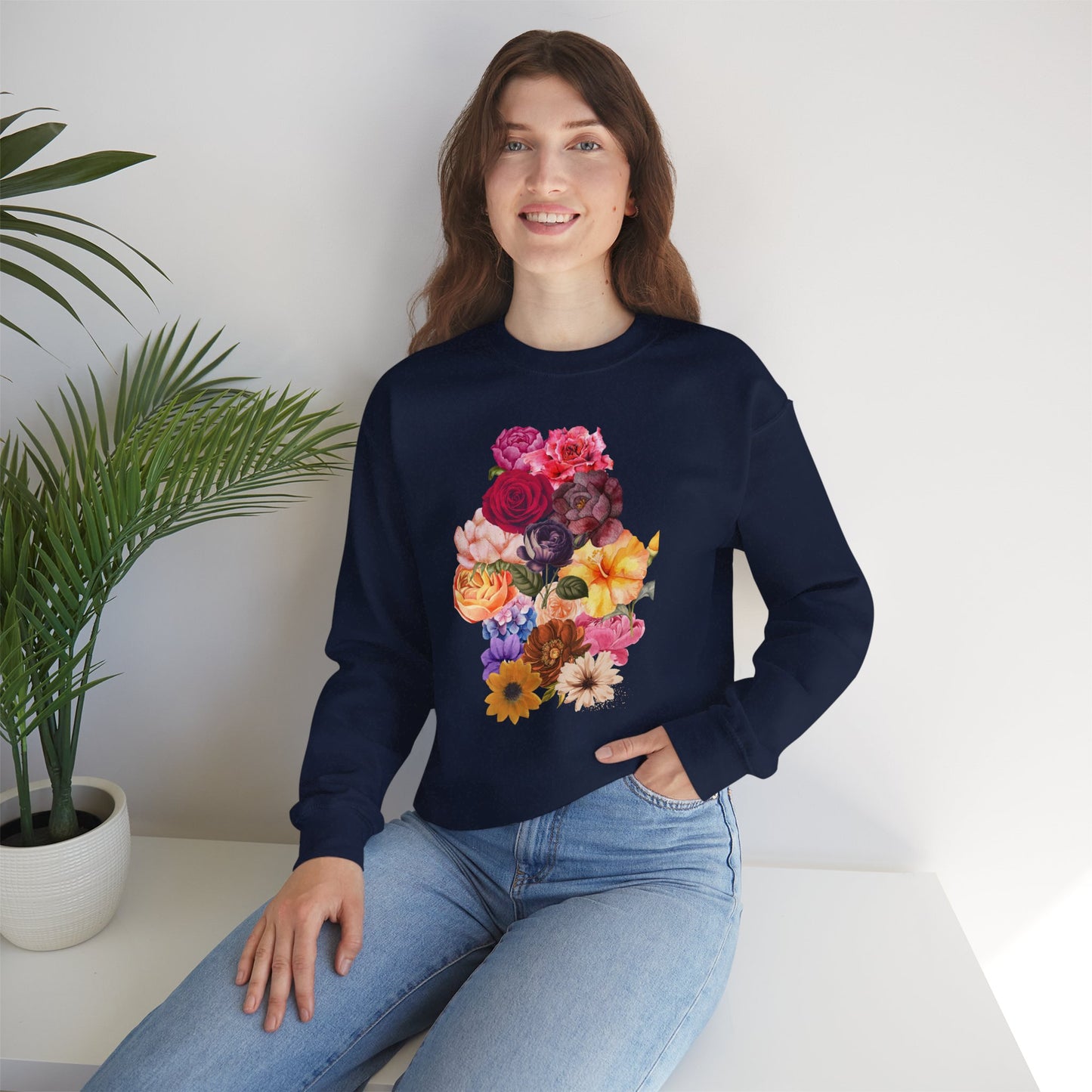 Floral Bouquet Vintage Heavy Blend™ Crewneck Sweatshirt - Cozy & Bright Style for Every Occasion