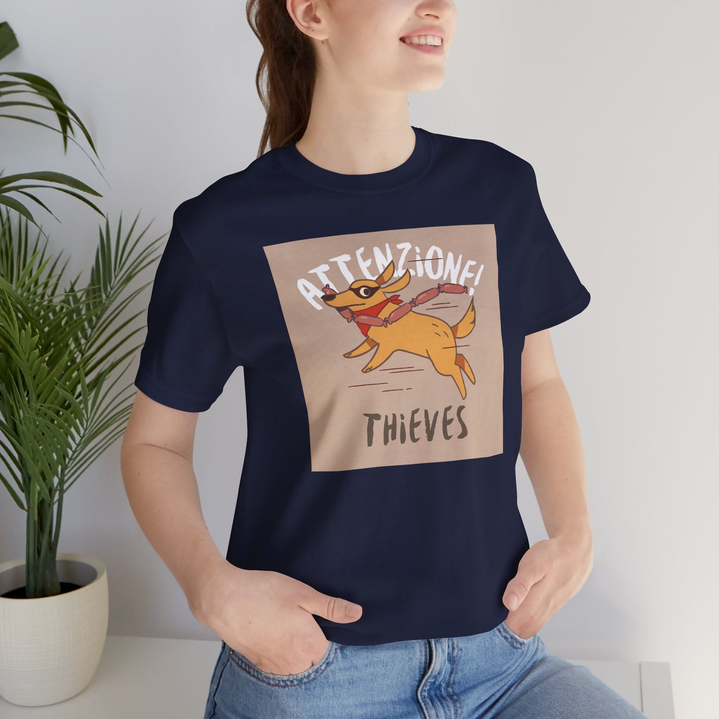 Playful Warning Tee: 'Attenzione! Thieves' Unisex Jersey Short Sleeve Shirt