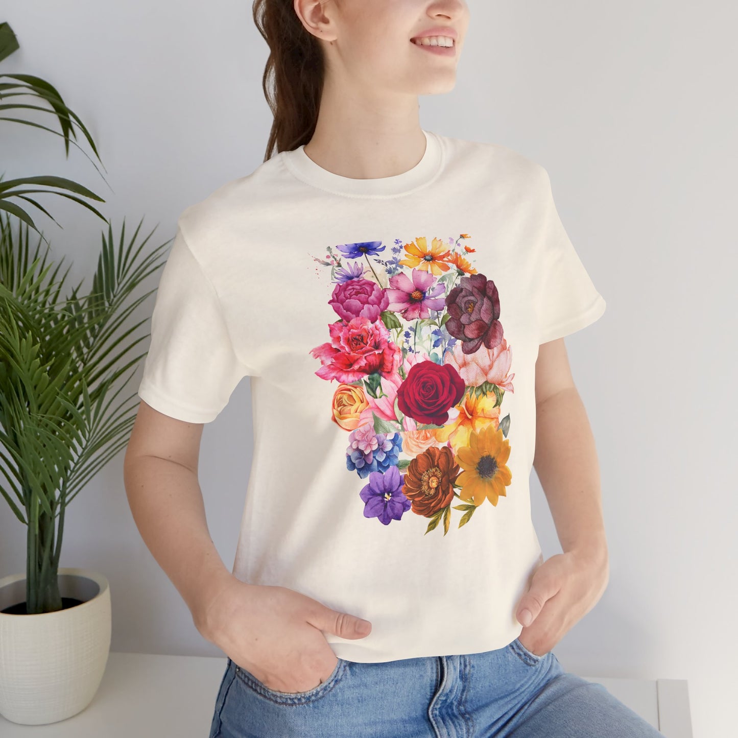 Floral Print  Jersey Tee – Vintage Botanical Graphic T-Shirt