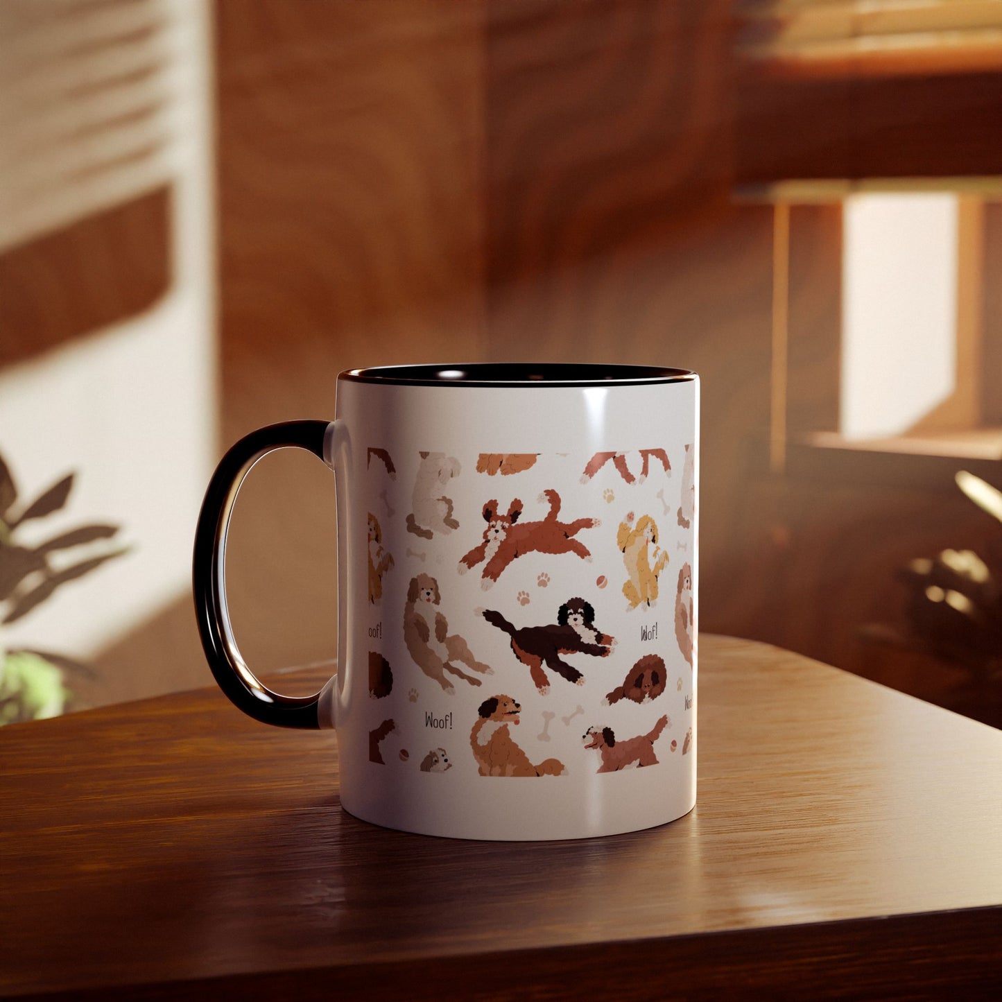 Playful Dog-Themed Two-Tone Coffee Mug - 11oz Woof Design