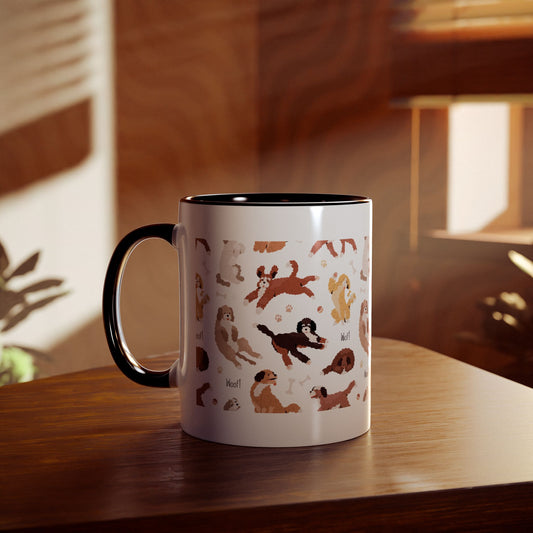 Playful Dog-Themed Two-Tone Coffee Mug - 11oz Woof Design