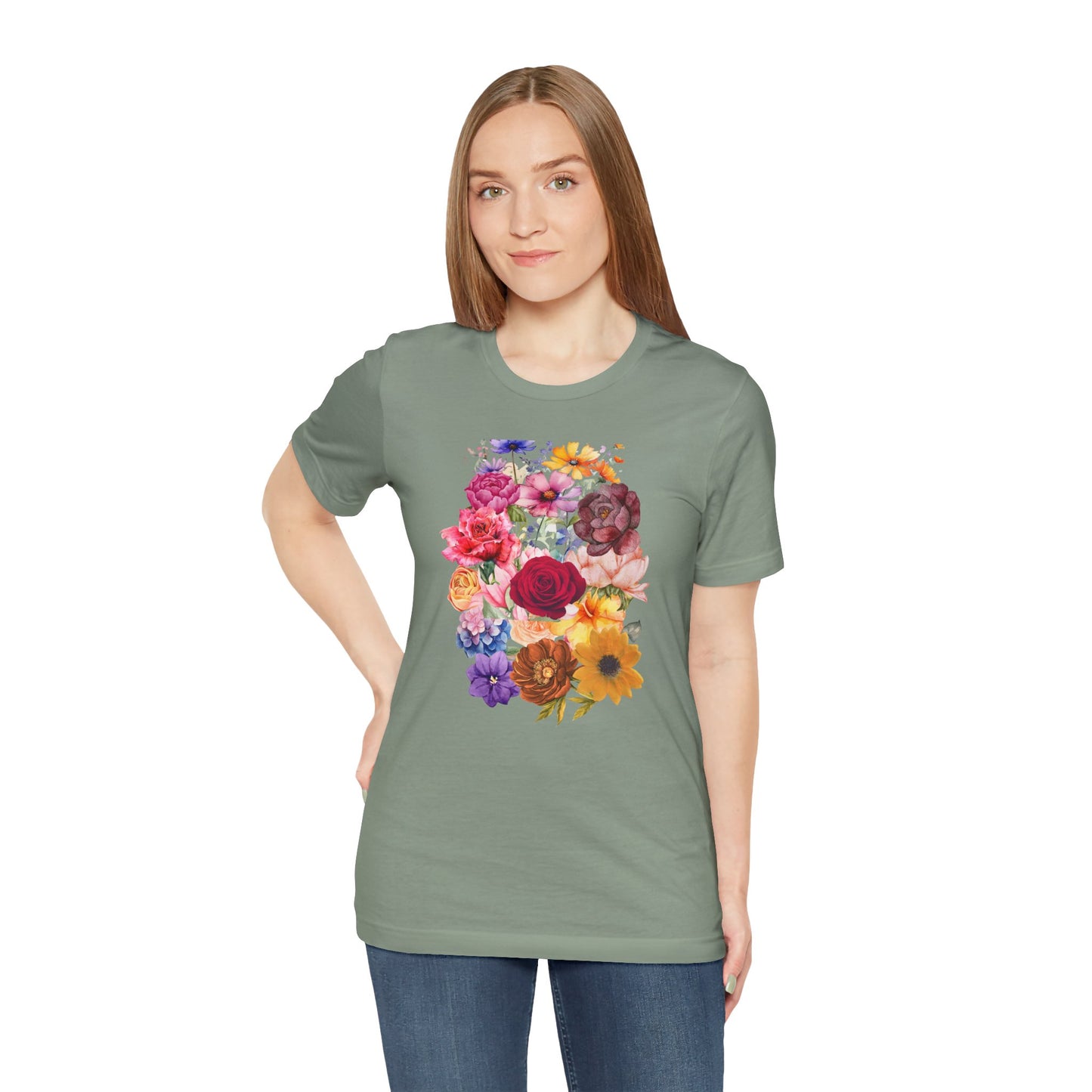 Floral Print  Jersey Tee – Vintage Botanical Graphic T-Shirt