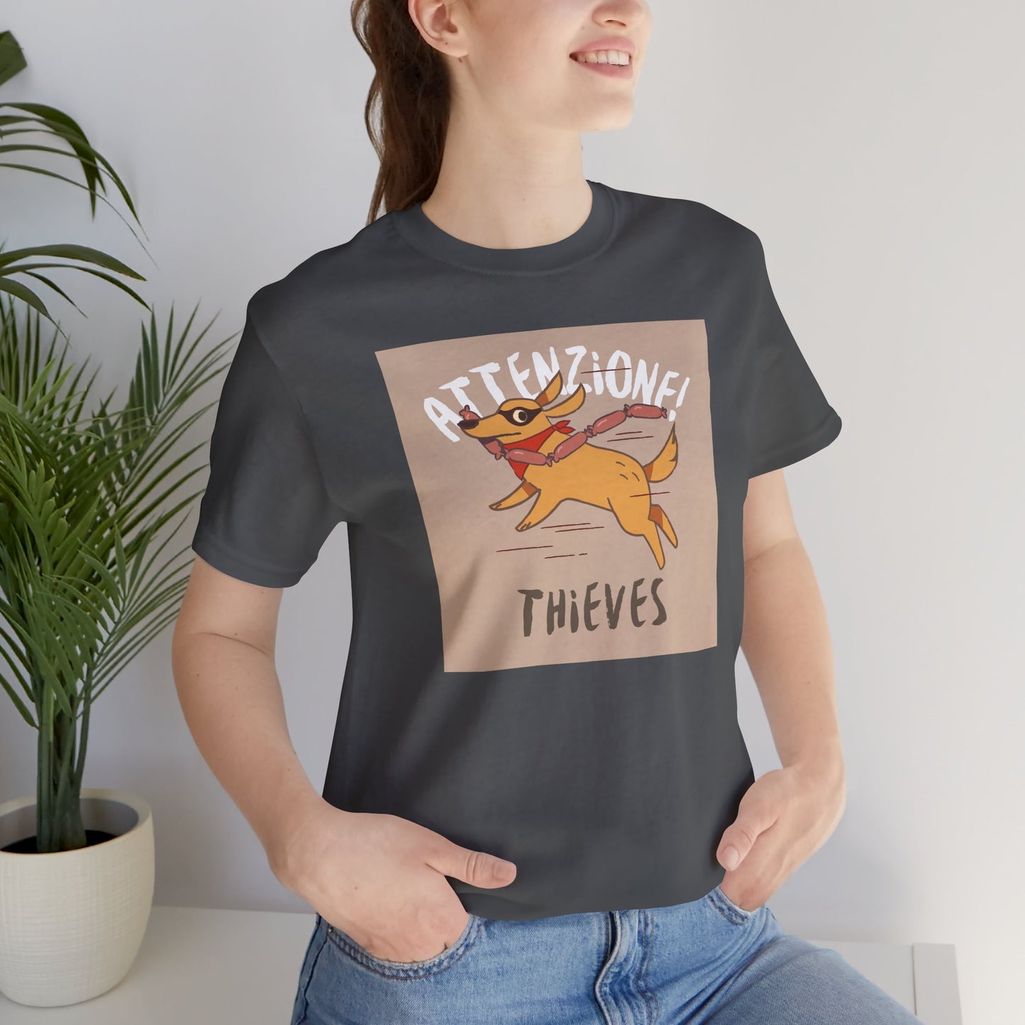 Playful Warning Tee: 'Attenzione! Thieves' Unisex Jersey Short Sleeve Shirt