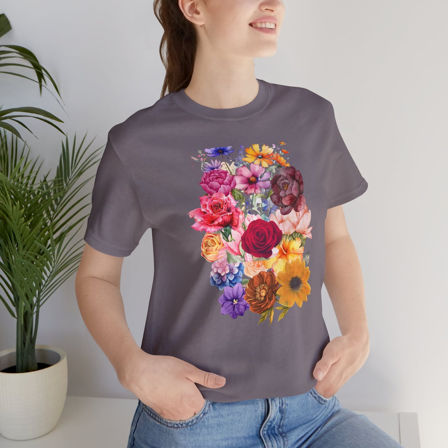 Floral Print  Jersey Tee – Vintage Botanical Graphic T-Shirt