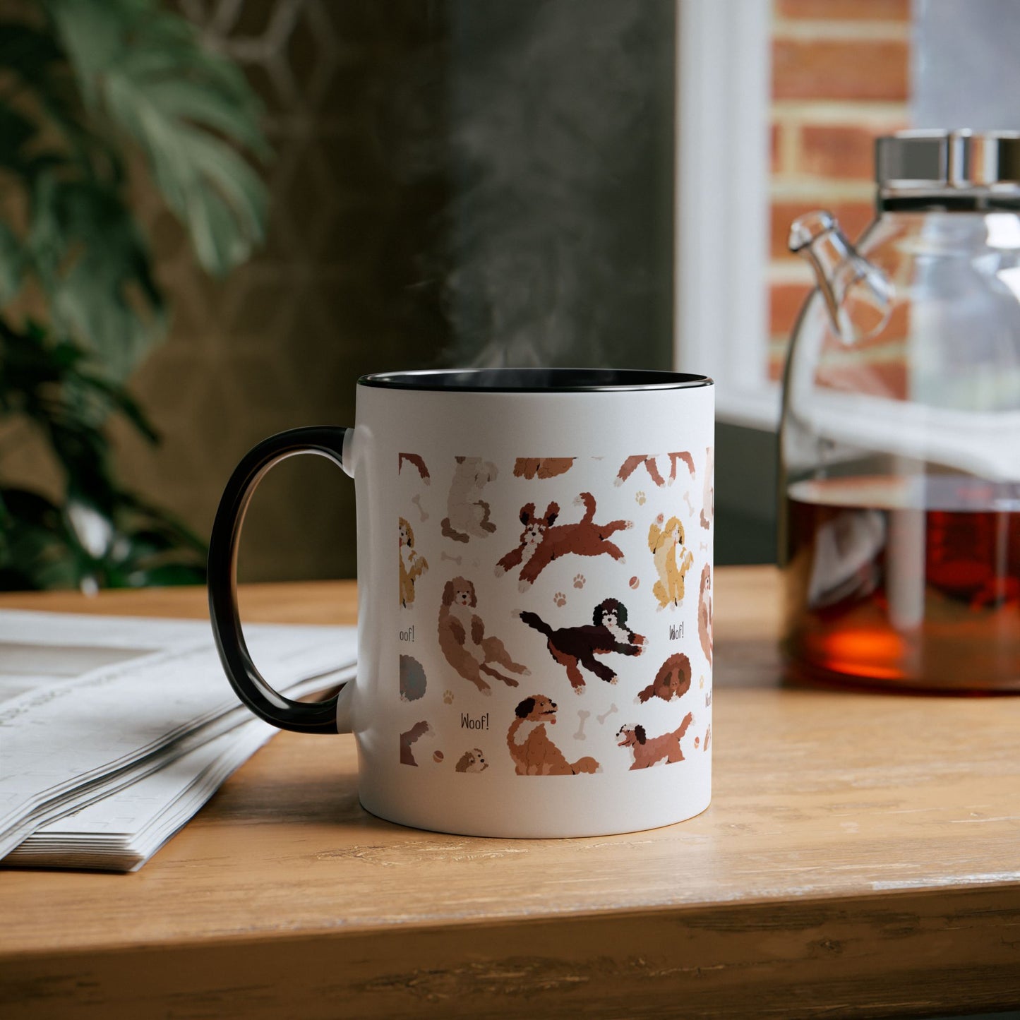 Playful Dog-Themed Two-Tone Coffee Mug - 11oz Woof Design