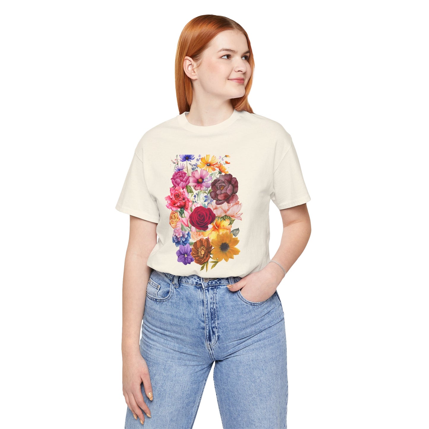 Floral Print  Jersey Tee – Vintage Botanical Graphic T-Shirt